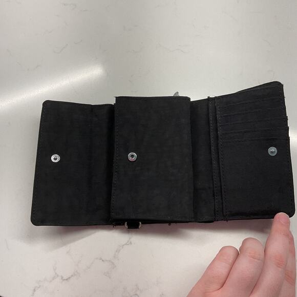 Kipling Womens Trifold Compact Wallet Black Snap Button Closure - Picture 7 of 12